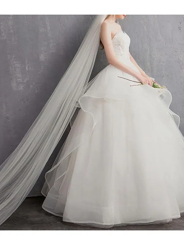 A-Line Wedding Dresses Strapless Floor Length Tulle Regular Straps