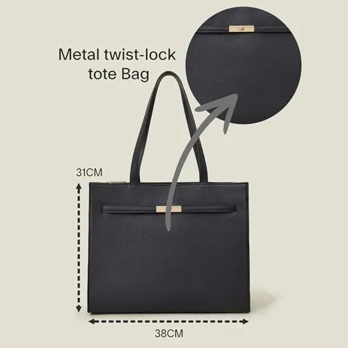 Accessorize London Women's Black Metal twist-lock tote Bag