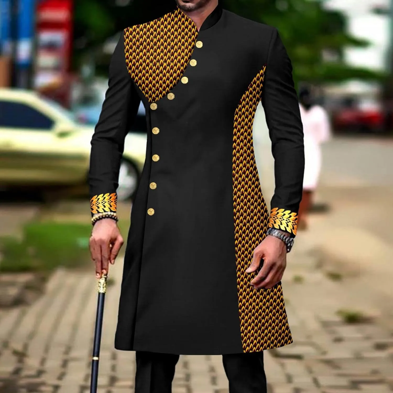 African Suit for Men Slim Fit Single Breasted Print Blazer and Pant 2 Piece Set Embroidery Wedding Attire