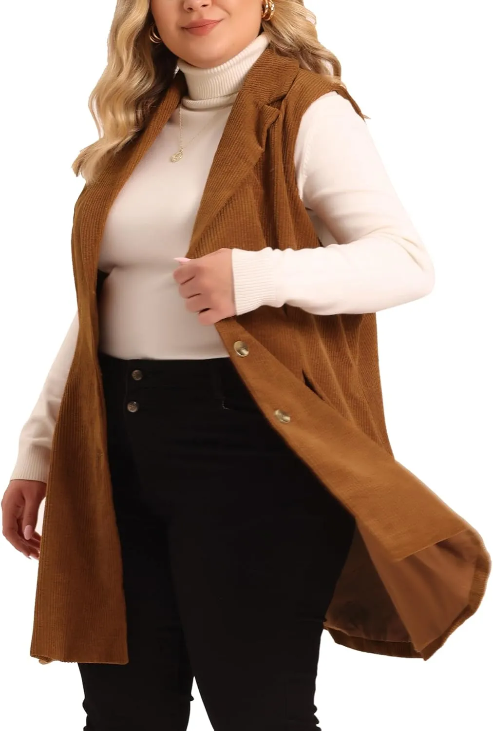 Agnes Orinda Plus Size Corduroy Vests for Women Lightweight Single Breasted Casual Sleeveless Vest Jacket