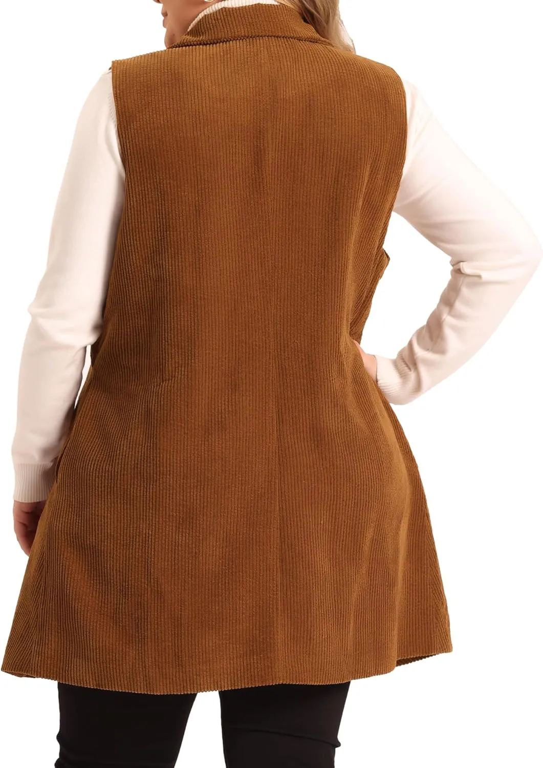 Agnes Orinda Plus Size Corduroy Vests for Women Lightweight Single Breasted Casual Sleeveless Vest Jacket