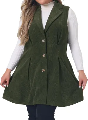 Agnes Orinda Plus Size Corduroy Vests for Women Lightweight Single Breasted Casual Sleeveless Vest Jacket