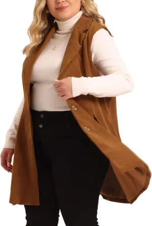 Agnes Orinda Plus Size Corduroy Vests for Women Lightweight Single Breasted Casual Sleeveless Vest Jacket