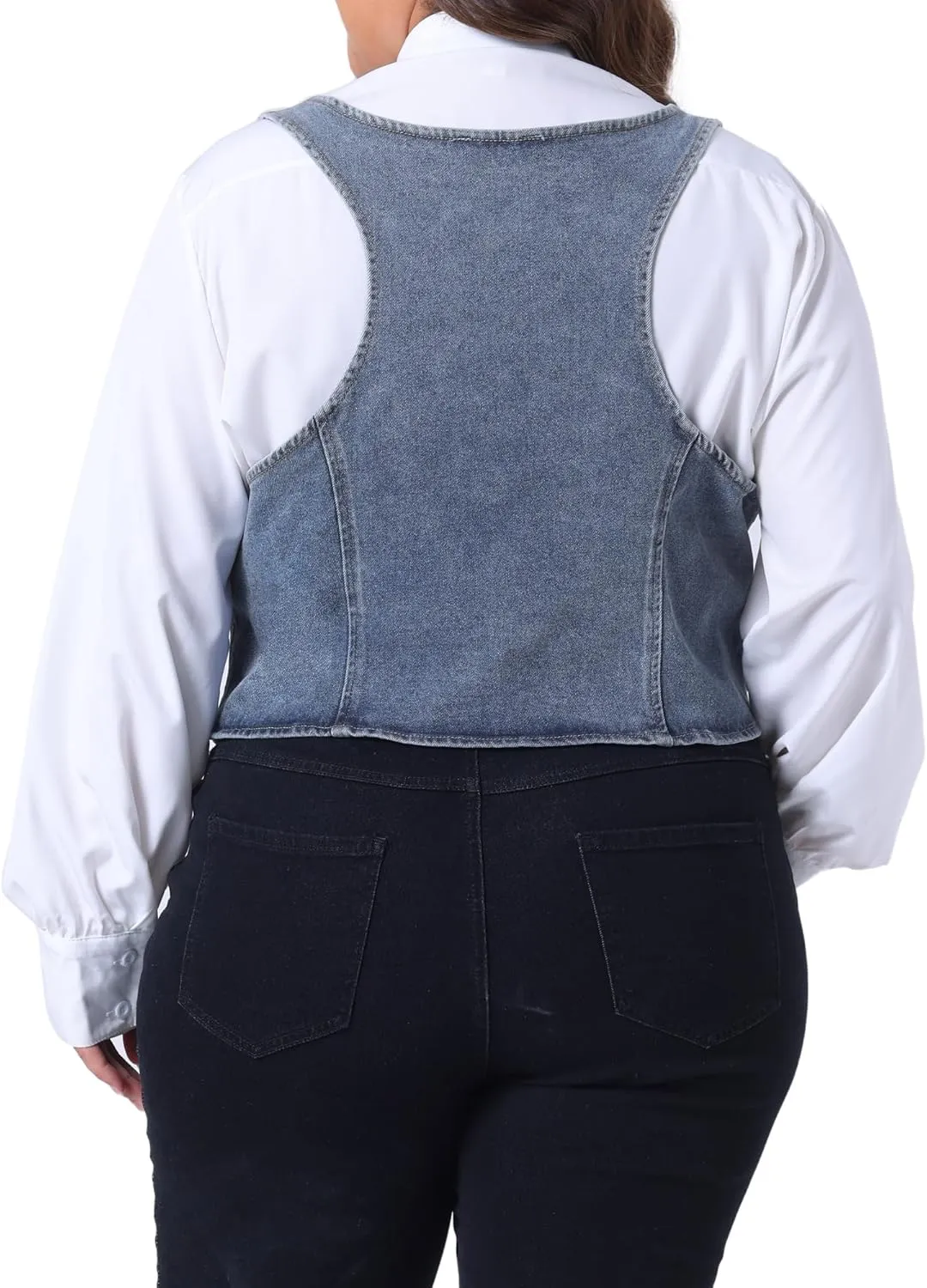 Agnes Orinda Plus Size Denim Vest for Women Jean Vests Top Button Down Waistcoat Casual Sleeveless Jacket