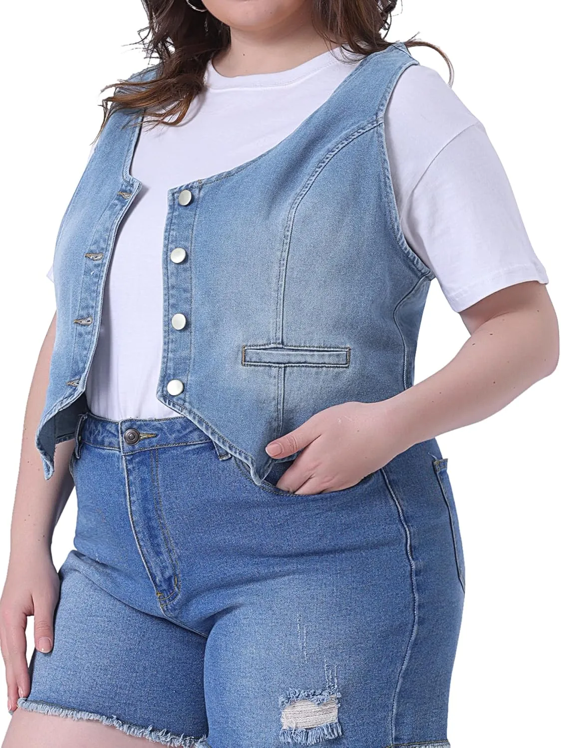 Agnes Orinda Plus Size Denim Vest for Women Jean Vests Top Button Down Waistcoat Casual Sleeveless Jacket