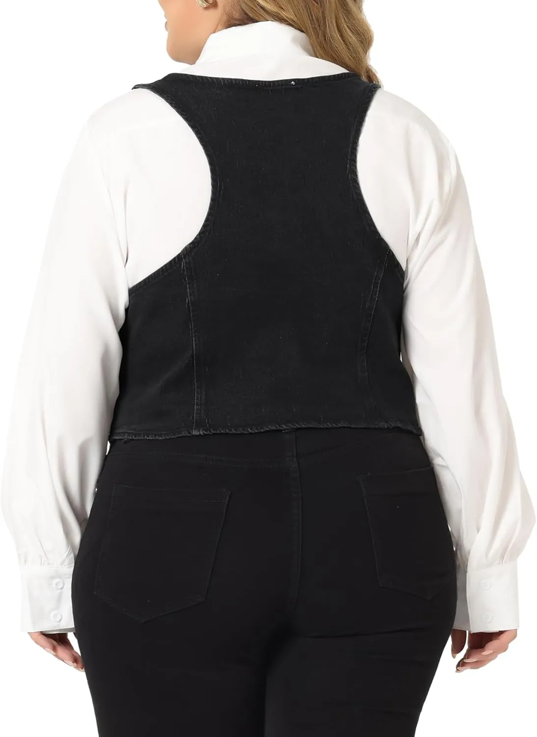 Agnes Orinda Plus Size Denim Vest for Women Jean Vests Top Button Down Waistcoat Casual Sleeveless Jacket