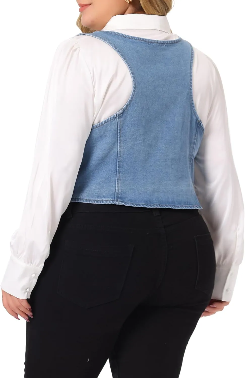 Agnes Orinda Plus Size Denim Vest for Women Jean Vests Top Button Down Waistcoat Casual Sleeveless Jacket