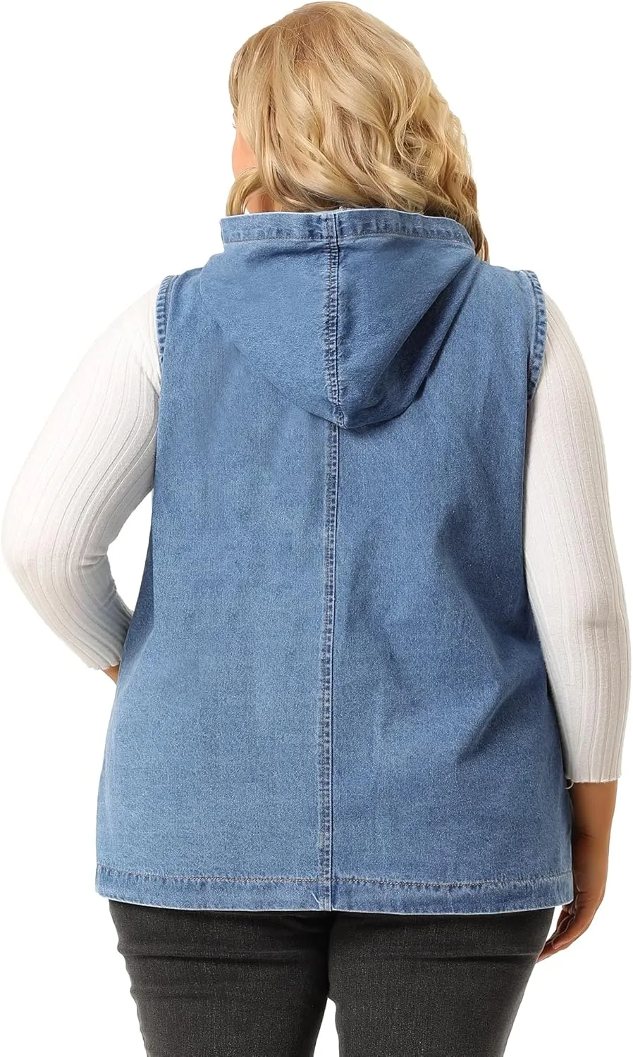 Agnes Orinda Plus Size Denim Vest for Women Sleeveless Lightweight Hoodie Utility 2023 Denim Jacket Vests