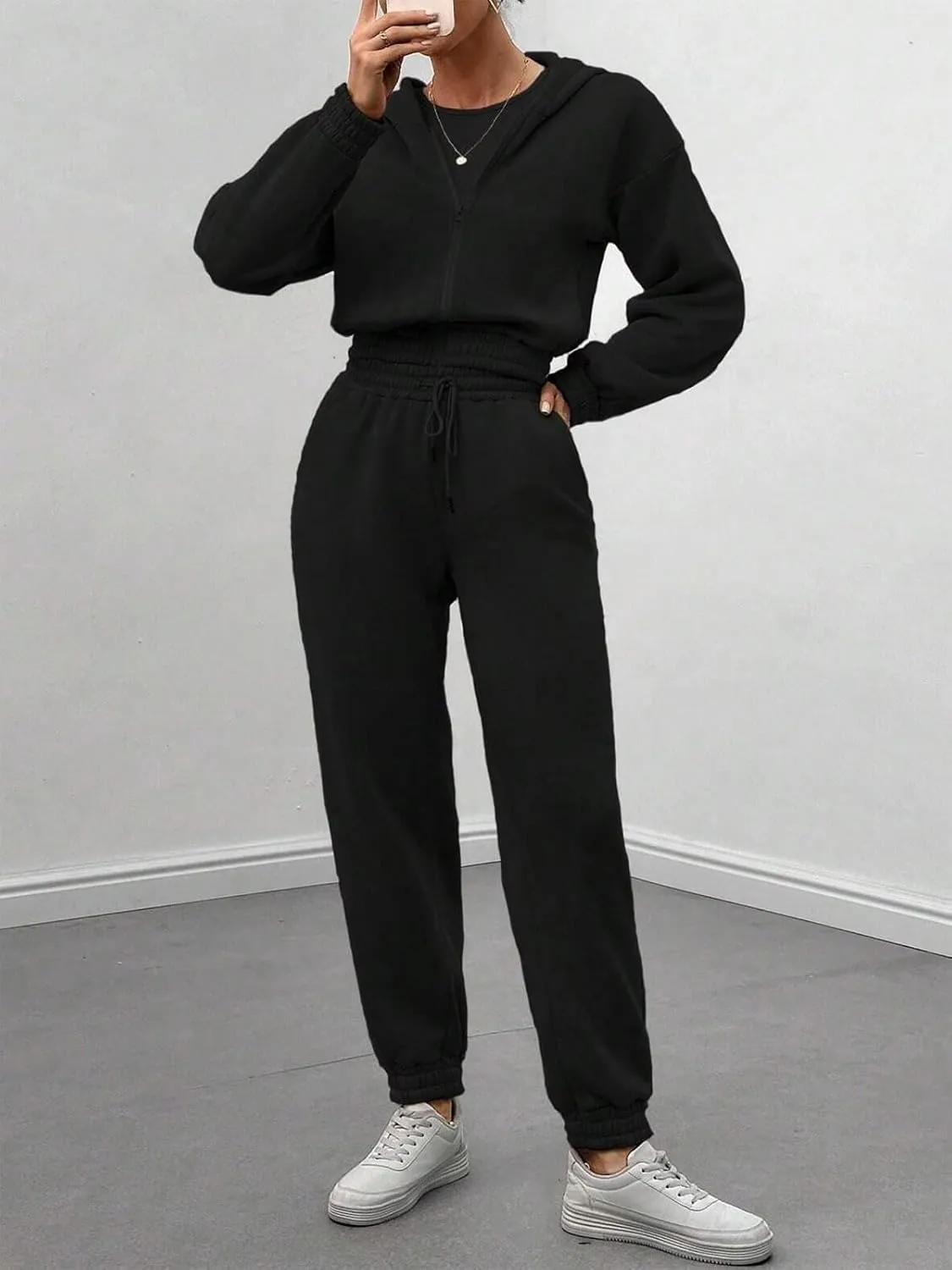 Akmipoem Sweatsuits for Women Set 3 Piece Outfits Zip Up Hoodie Sweatshirt Crop Tank Top Jogger Sweatpants Tracksuit