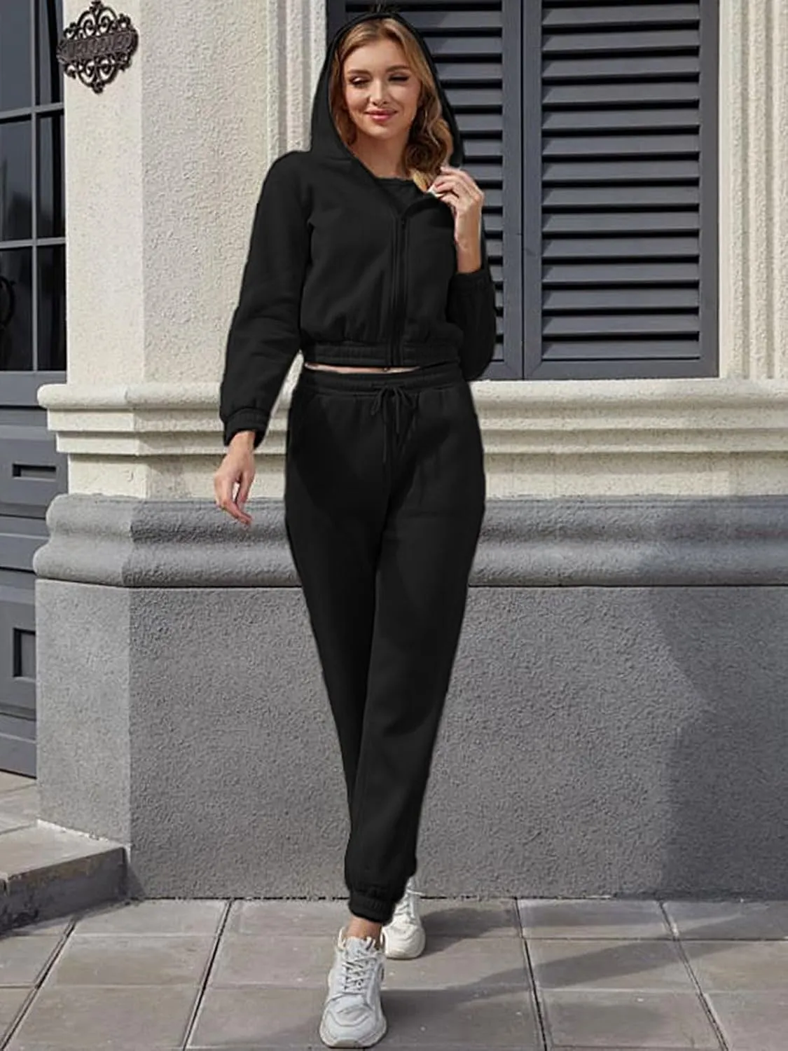 Akmipoem Sweatsuits for Women Set 3 Piece Outfits Zip Up Hoodie Sweatshirt Crop Tank Top Jogger Sweatpants Tracksuit
