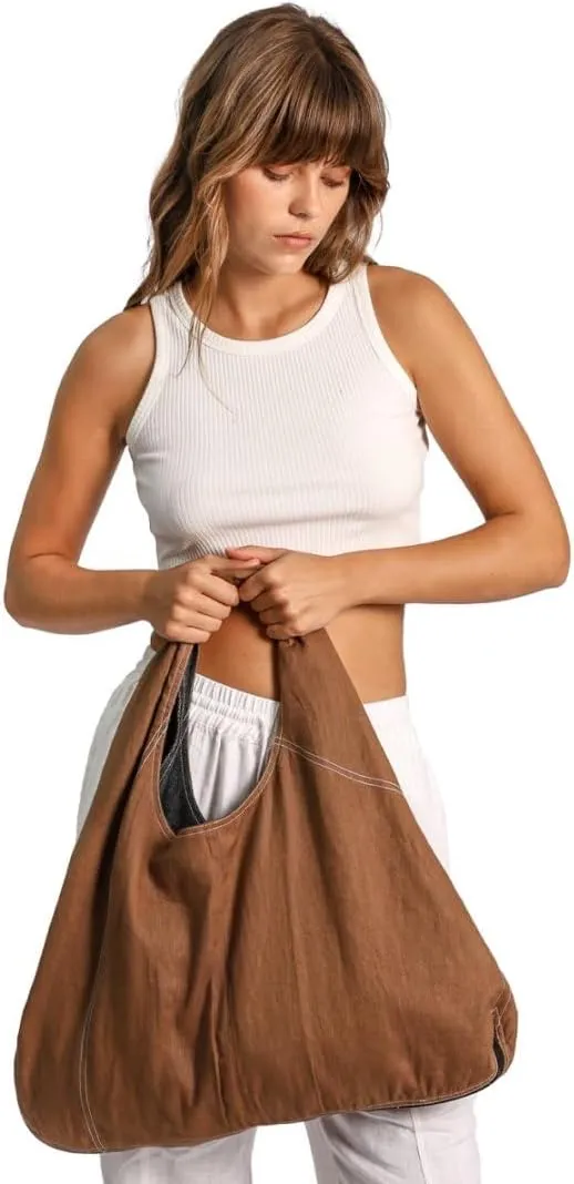 Amazhiyu Women's Linen Denim Zip-up Waistcoat Sleeveless Tops Dual-use Hobo Bag