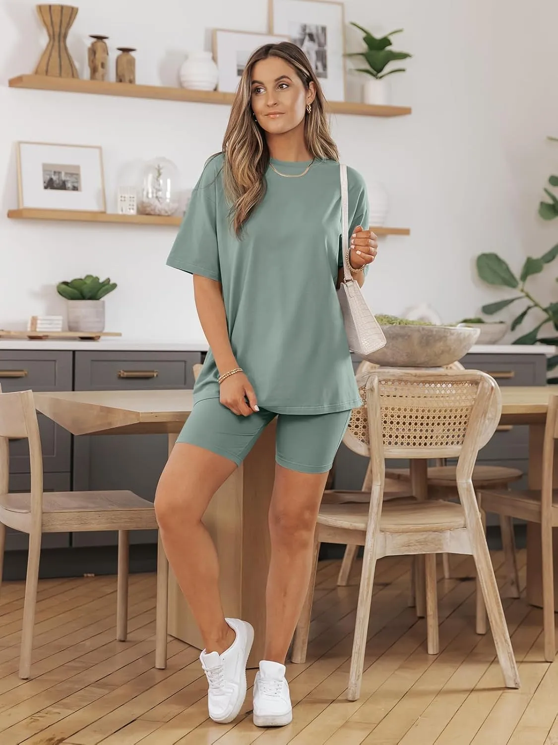 AUTOMET Womens 2 Piece Sets Summer Outfits 2025 Two Piece Lounge Set Matching Clothing Oversized Tshirts Biker Short Fashion