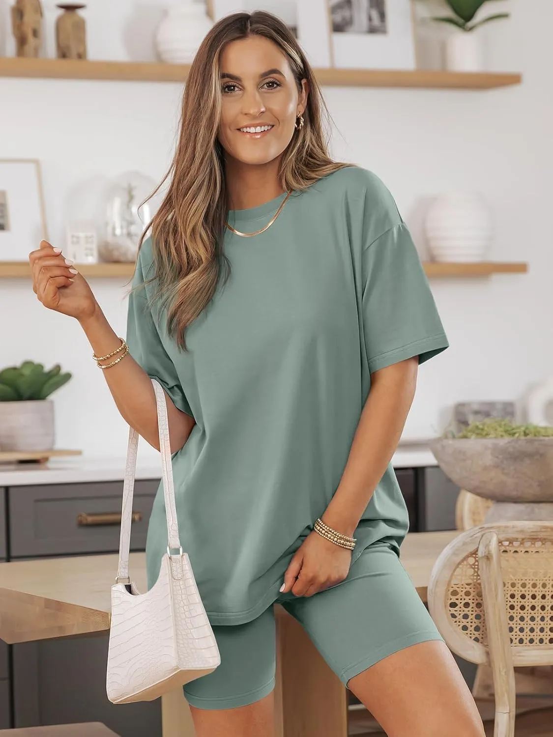AUTOMET Womens 2 Piece Sets Summer Outfits 2025 Two Piece Lounge Set Matching Clothing Oversized Tshirts Biker Short Fashion
