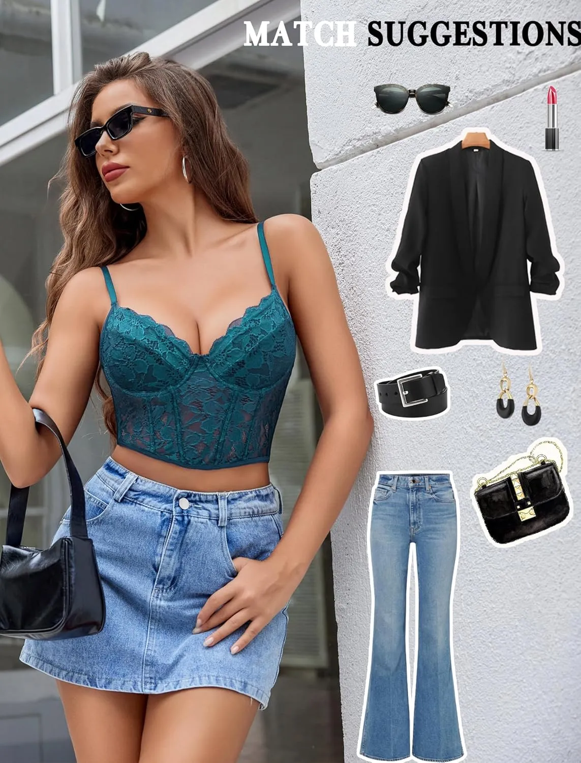 Avidlove Lace Bralette for Women V Neck Bustier Corset Tops with Underwired Racerback Adjustable Strap Crop Top