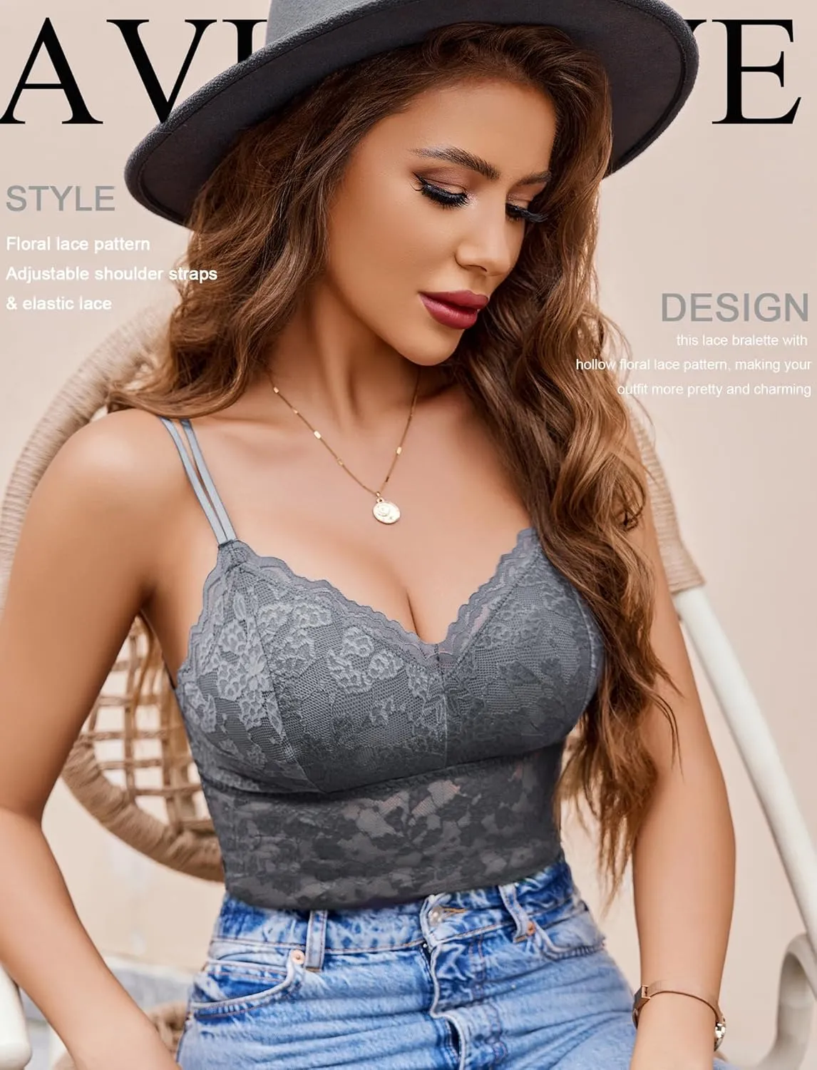 Avidlove Lace Bralette for Women V Neck Camisole Lingerie Spaghetti Strap Tube Slim Tank Top