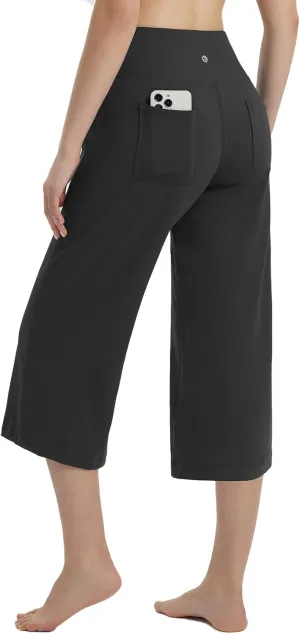 baleaf Women's Capri Pants Wide Leg Yoga Dress Capris High Waist Cropped Pants with Pockets Loose Lounge Travel Summer