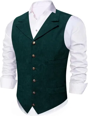 Barry.Wang Men's Corduroy Vest V-Neck Vintage Western Cowboy Waistcoat Sleeveless Jacket Slim Fit Casual Business Vests