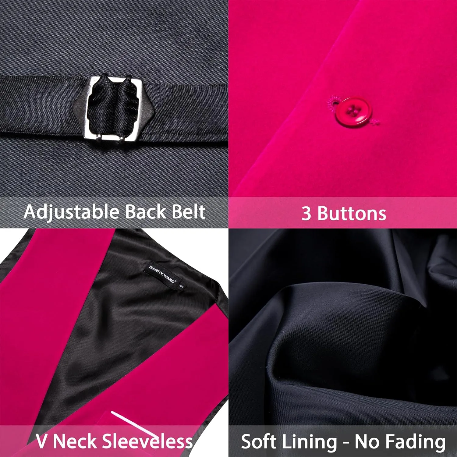 Barry.Wang Men's Velvet Vests Formal Waistcoat Bowtie Set Hanky Cufflink Armband Wedding Party Tuxedo Vest 6PCS