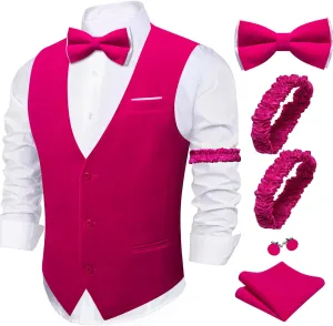 Barry.Wang Men's Velvet Vests Formal Waistcoat Bowtie Set Hanky Cufflink Armband Wedding Party Tuxedo Vest 6PCS
