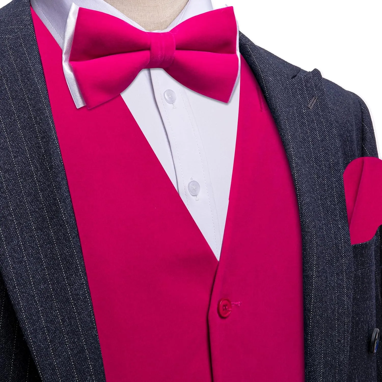 Barry.Wang Men's Velvet Vests Formal Waistcoat Bowtie Set Hanky Cufflink Armband Wedding Party Tuxedo Vest 6PCS