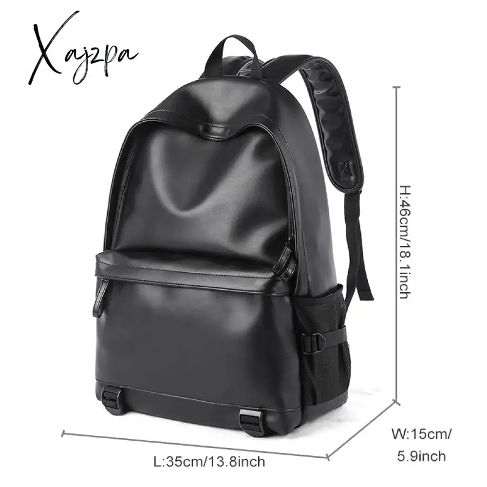 Black Leather Backpack for Men Business Travel Waterproof Daypack PU 16 inch Laptop Backpack