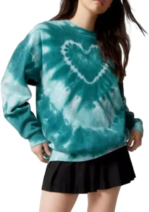 Bowanadacles Women's Heart Tie-dye Print Oversized Sweatshirt Long Sleeve Crewneck Pullover tops Valentine's Day Clothes