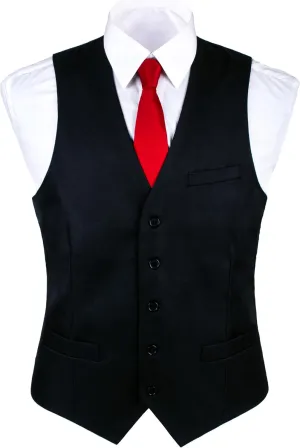 boxed-gifts Umo Lorenzo Black Formal Suit Vest for Men - Elegant Button Up Vest with Adjustable Waist Band