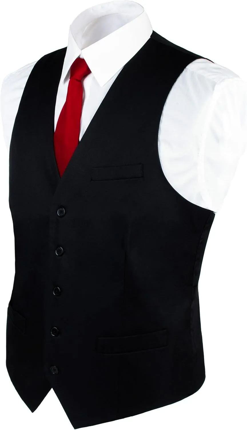 boxed-gifts Umo Lorenzo Black Formal Suit Vest for Men - Elegant Button Up Vest with Adjustable Waist Band