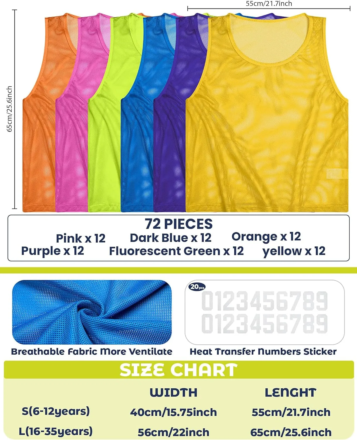 Boyiee Pinnies Scrimmage Vests, Nylon Mesh Team Practice Jersey Youth Pinnies for Sports Basketball Soccer Football
