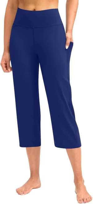 Capri Pants for Women High Waist Workout Yoga Pants with Pockets Tummy Control Crop Athletic Straight Trousers