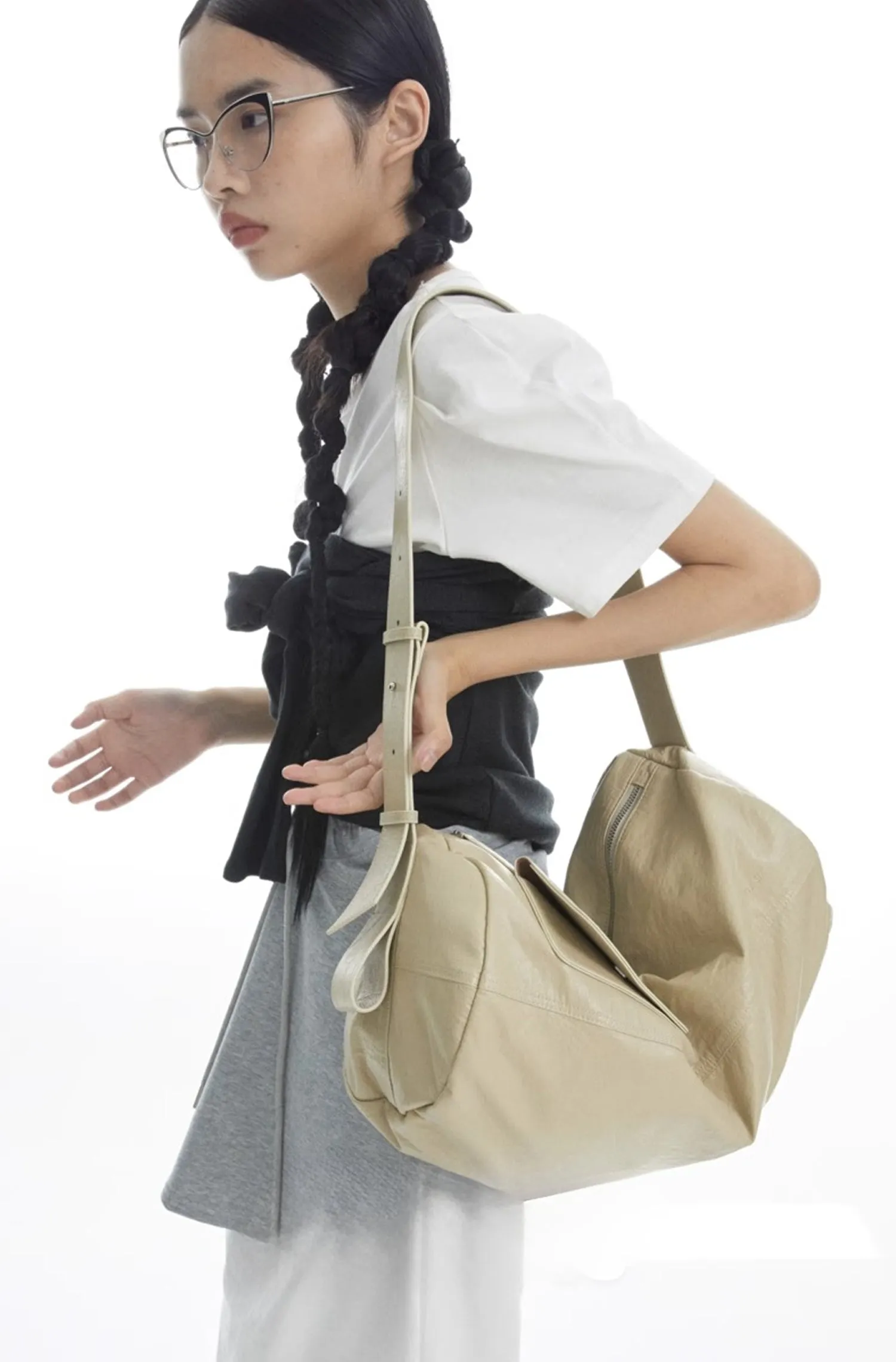 Chic Roll-Up Biker Soft Leather Shoulder Bag