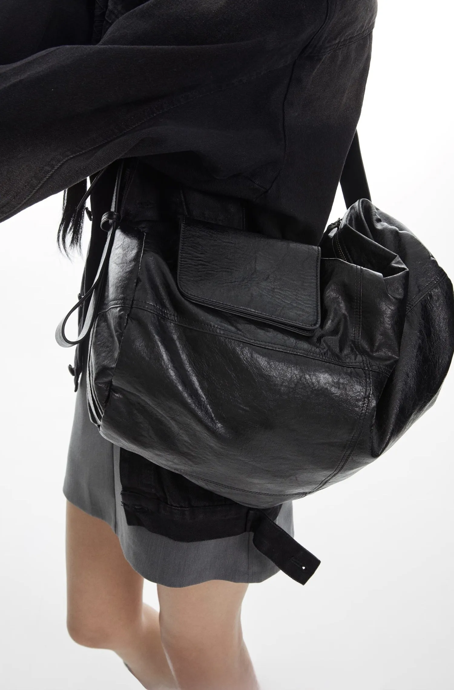 Chic Roll-Up Biker Soft Leather Shoulder Bag
