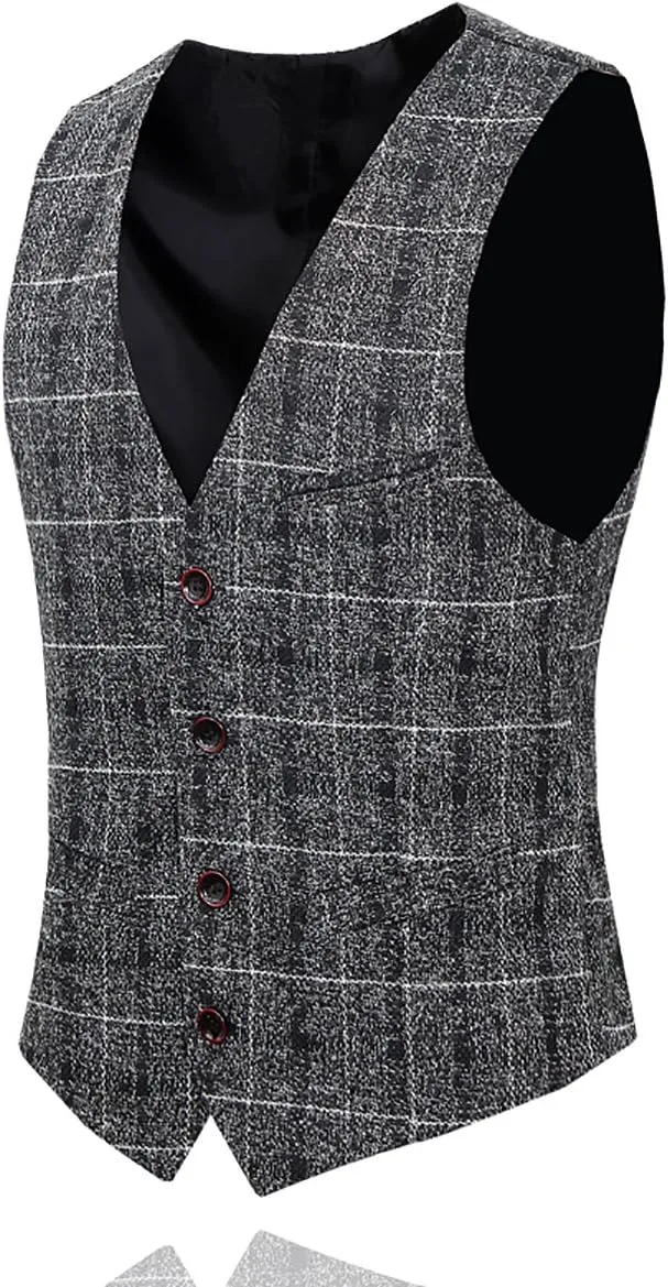 Cloudstyle Men's 3-Piece Dress Suit Plaid 1 Button Slim Fit Single-Breasted Wedding Blazer