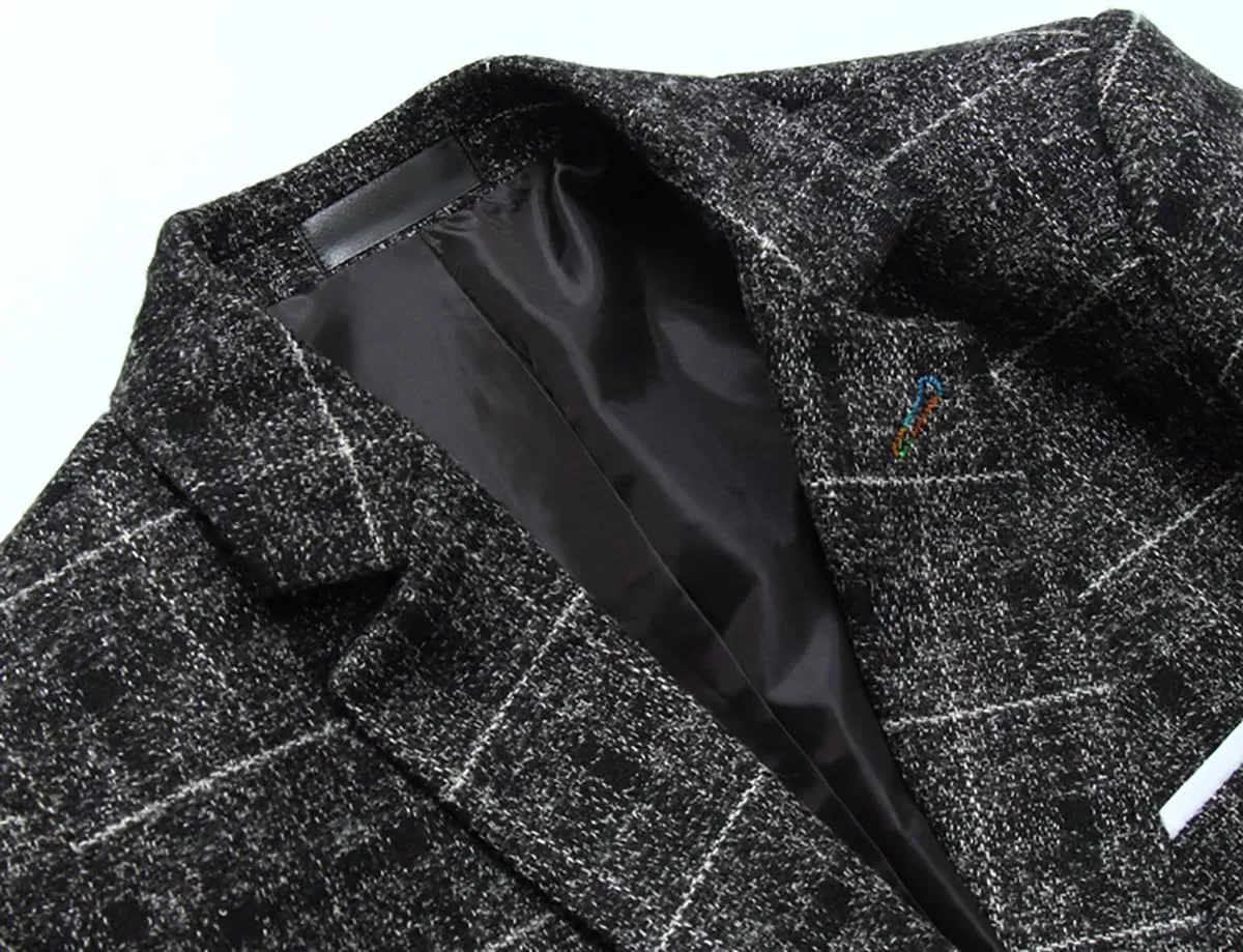 Cloudstyle Men's 3-Piece Dress Suit Plaid 1 Button Slim Fit Single-Breasted Wedding Blazer