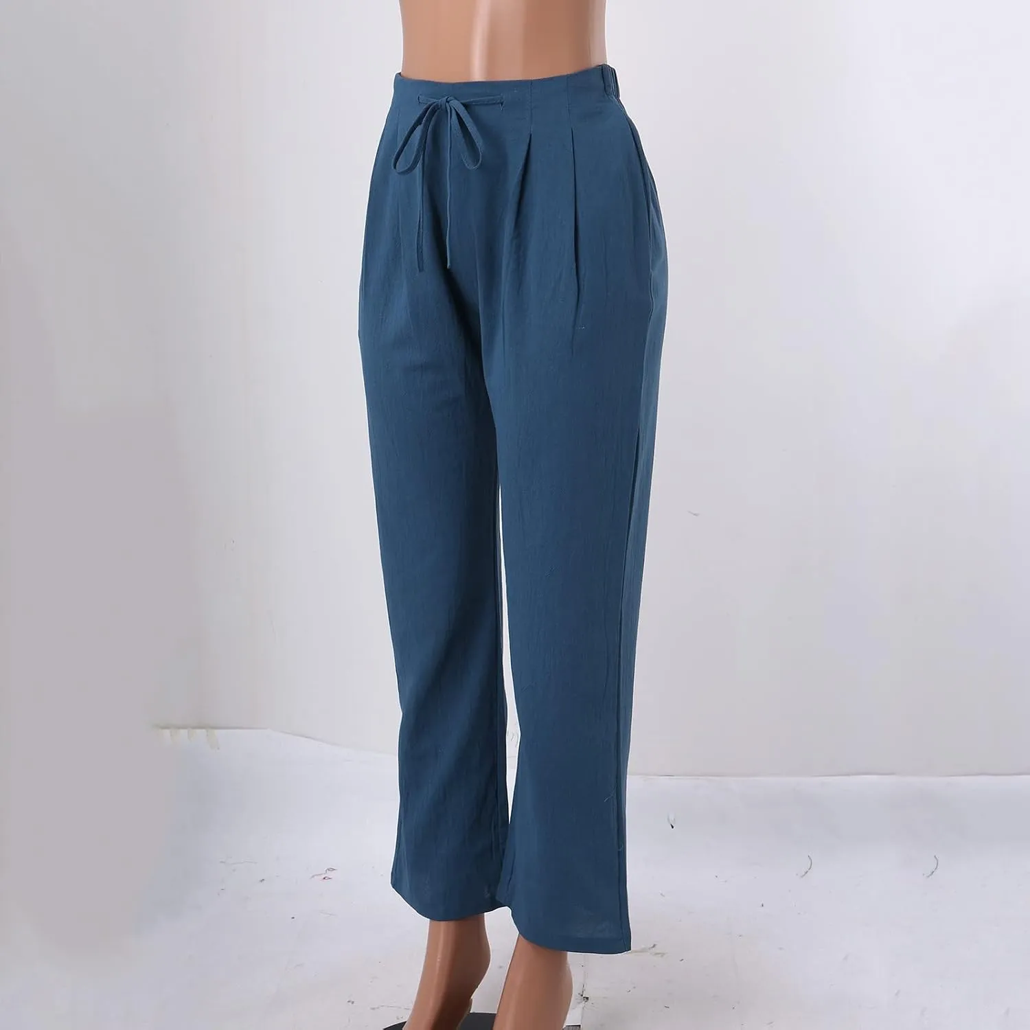 Cotton Linen Pants for Women Capri Plus Size Wide Leg Loose Fit Sweatpants Summer Cropped Elastic Waist Trousers
