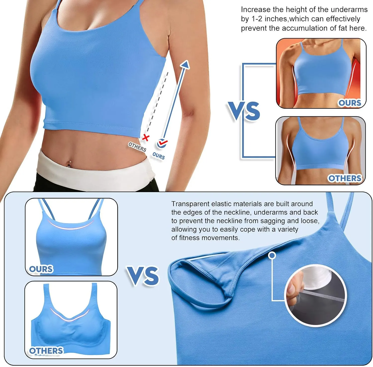 ECOPARTY Sports Bras for Women Quick-Dry Padded Wirefree Workout Crop Cute Tank Tops Camisole Yoga Fitness Running Gym