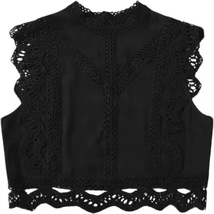 Floerns Women's Mock Neck Guipure Lace Trim Embroidery Blouse Tops