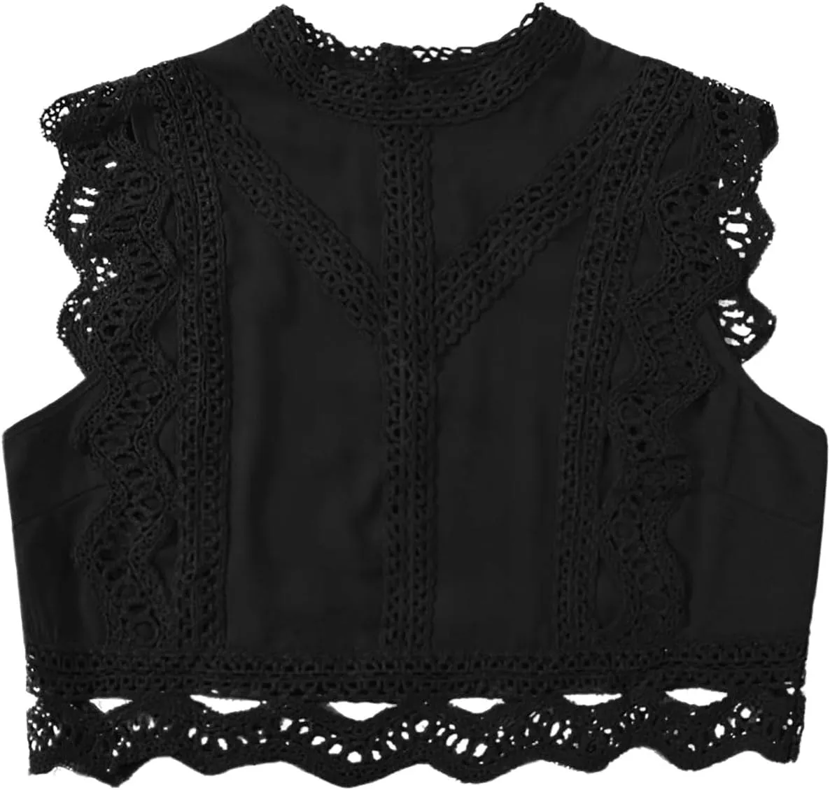 Floerns Women's Mock Neck Guipure Lace Trim Embroidery Blouse Tops