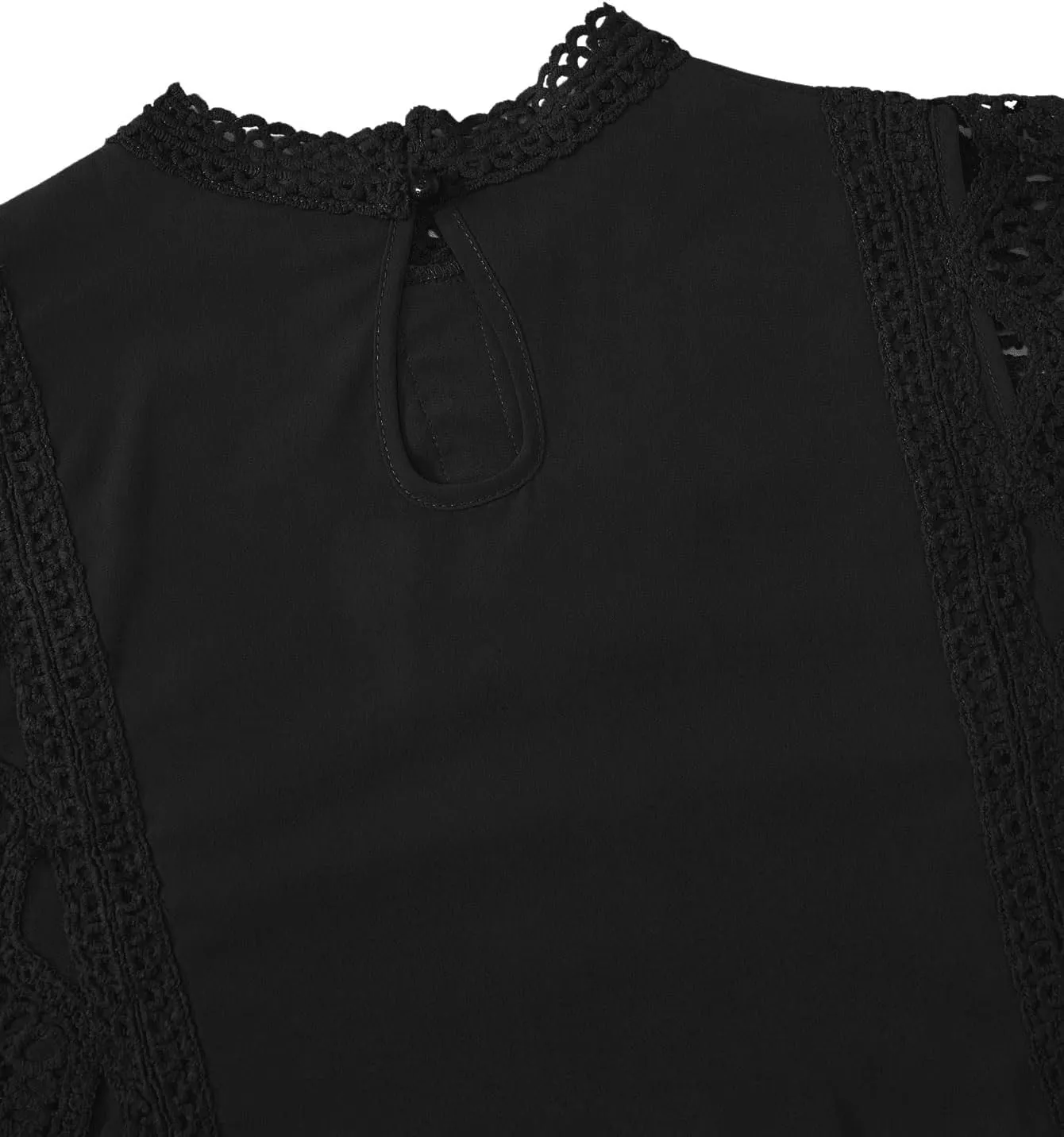 Floerns Women's Mock Neck Guipure Lace Trim Embroidery Blouse Tops