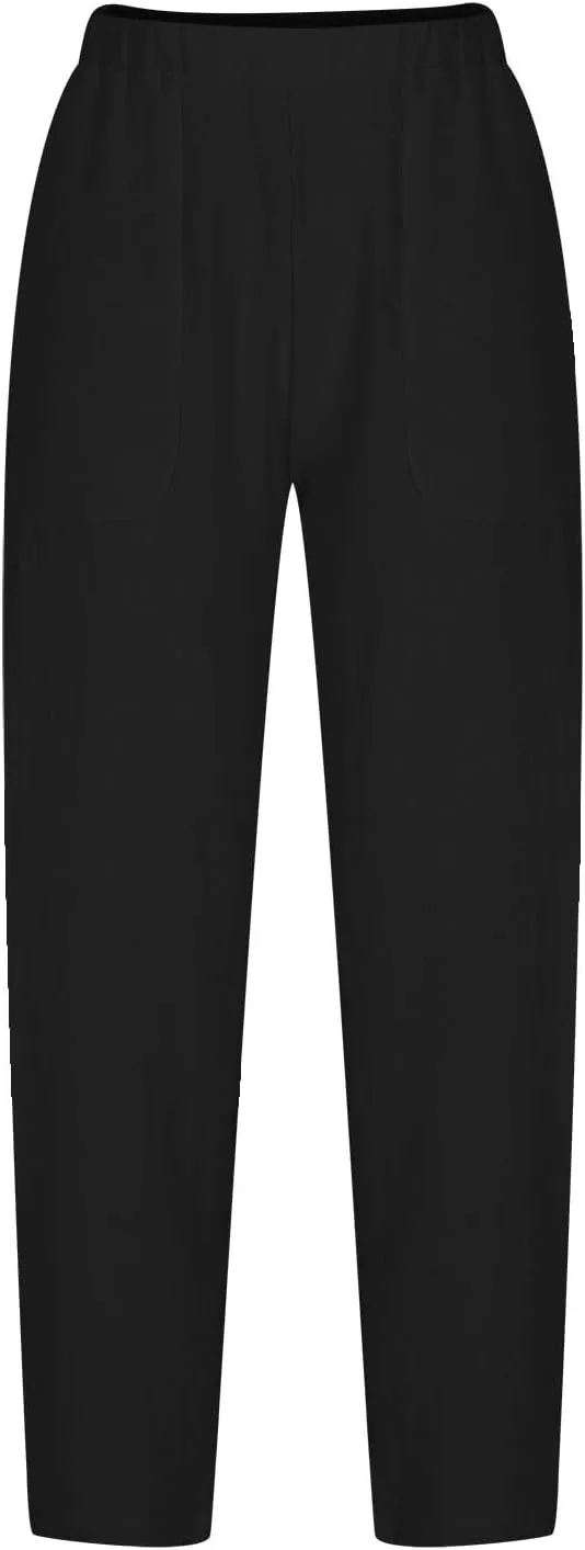 Flowy Pants for Women Straight Leg Cotton Linen Palazzo Trousers Elastic High Waisted Summer Casual Beach Outfit