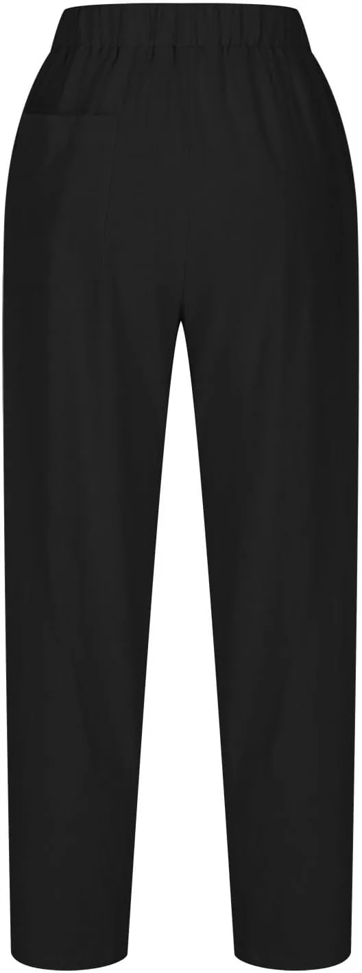 Flowy Pants for Women Straight Leg Cotton Linen Palazzo Trousers Elastic High Waisted Summer Casual Beach Outfit