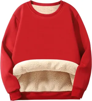 Flygo Men's Winter Warm Sherpa Lined Crewneck Sweatshirt Fleece Pullover Tops