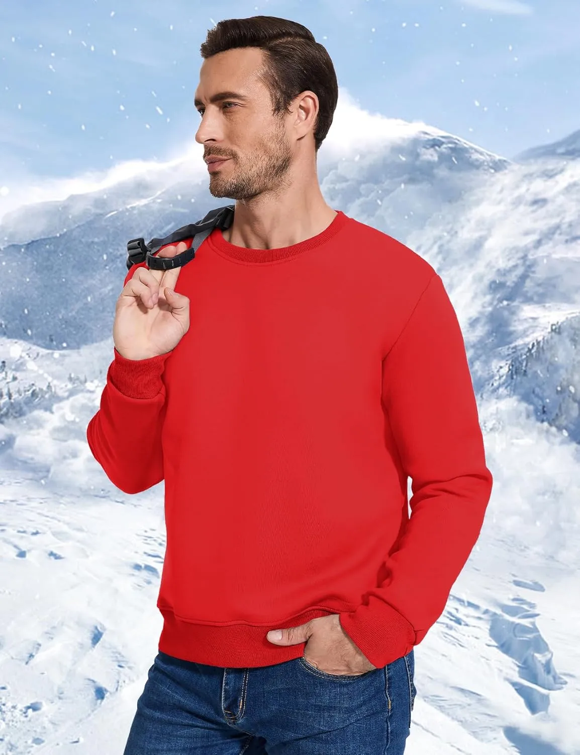 Flygo Men's Winter Warm Sherpa Lined Crewneck Sweatshirt Fleece Pullover Tops