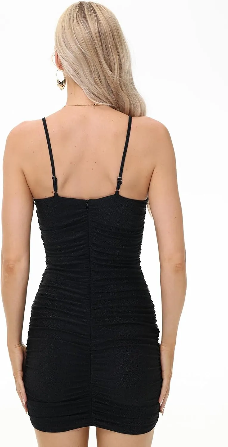 FV RELAY Women's Sexy Glitter Bandage Bodycon Wrap Dress Sleeveless Mini Club Party Dresses