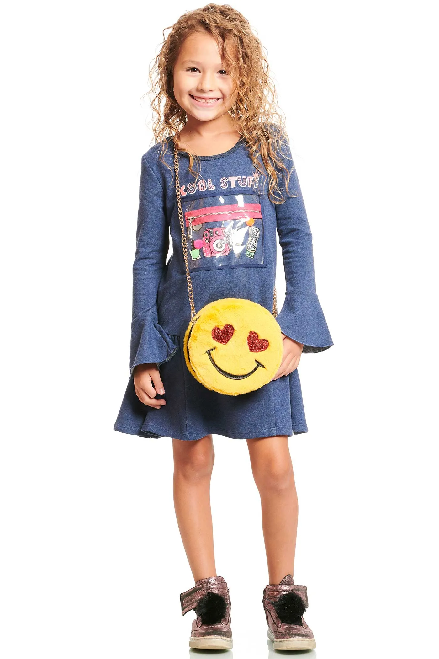 Girls Emoji Faux Fur Cross Body Bag