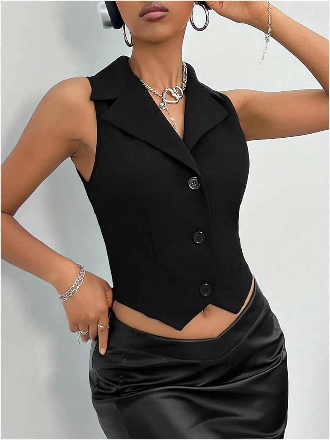 GORGLITTER Women's Button Down Blazer Vest Casual Sleeveless Lapel Dressy Waistcoat Vests Fashion