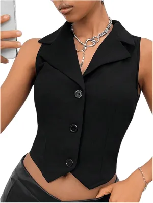 GORGLITTER Women's Button Down Blazer Vest Casual Sleeveless Lapel Dressy Waistcoat Vests Fashion