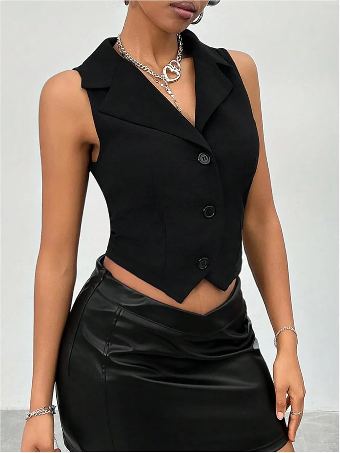 GORGLITTER Women's Button Down Blazer Vest Casual Sleeveless Lapel Dressy Waistcoat Vests Fashion