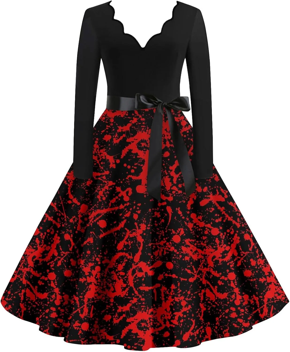 Halloween Dresses for Women Long Sleeve V Neck Plus Size Dress 1950s Cocktail Wrap Costumes