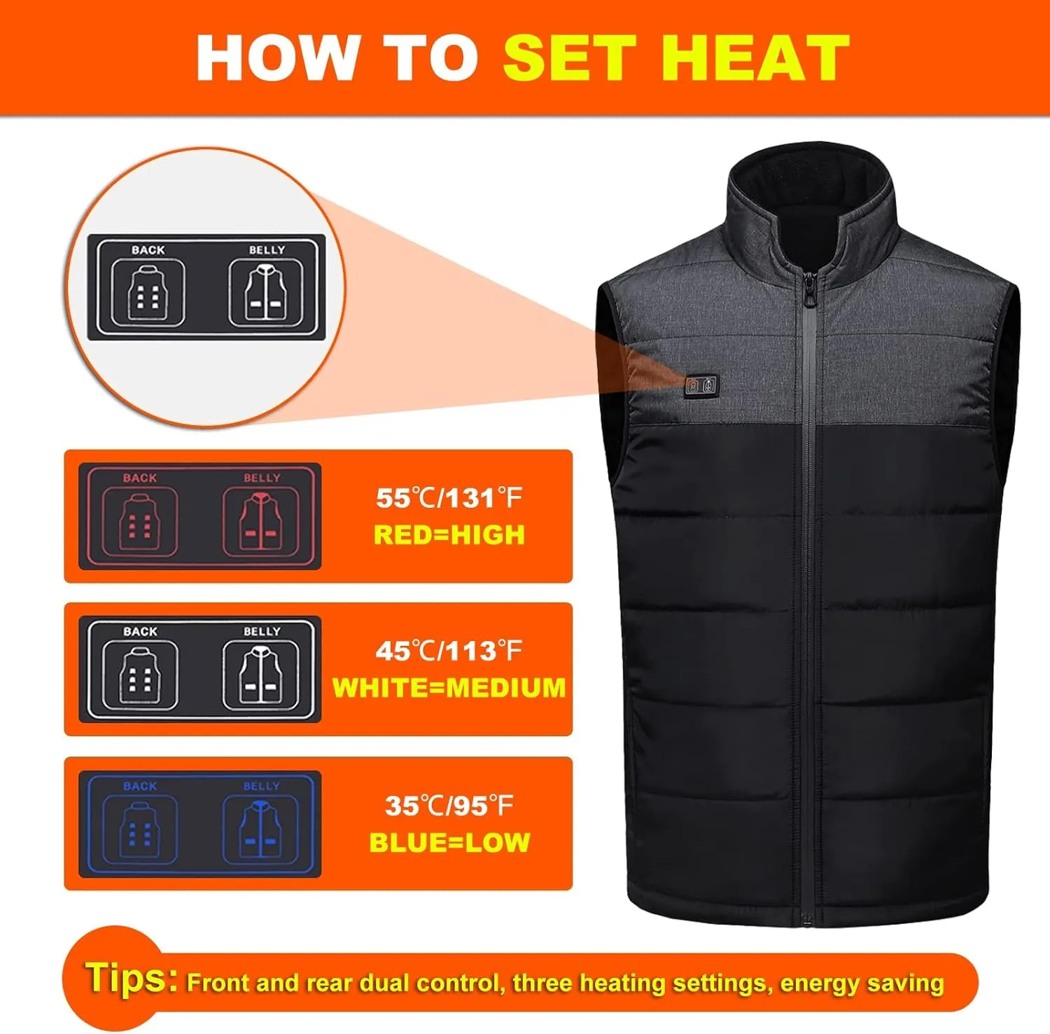 Heated Vest for Men Women, USB Electric Rechargeable Jacket 11 Heating Warming Vests for Fishing Hunting